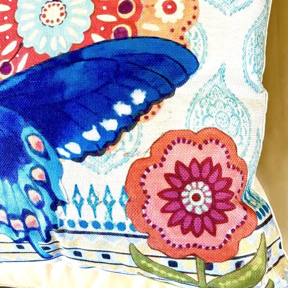 Set/2 Bohemian Garden Boho Butterflies Flowers Linen Blend Throw Pillow Covers - Picture 3 of 9